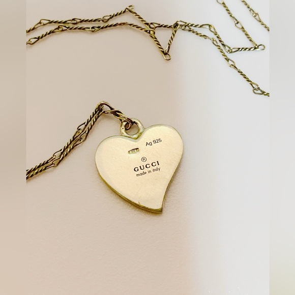 GUCCI Heart Motif Interlocking G Silver 925 Pendant Necklace - Picture 3 of 8